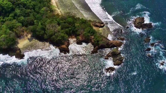 Tropical Island Coastline and Blue Ocean from Aerial View
