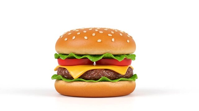 Animated Cheeseburger Assembly on White Background