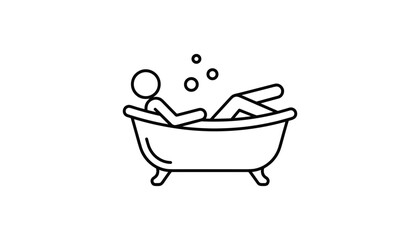 Naklejka premium Linear icon depicting a person relaxing inside a classic clawfoot bathtub with water soap bubbles