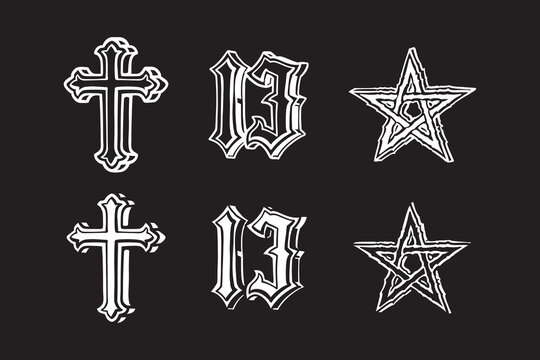 Gothic cross, Christian cross, ornate cross, religious cross, five point star retro element vector illustration pack
