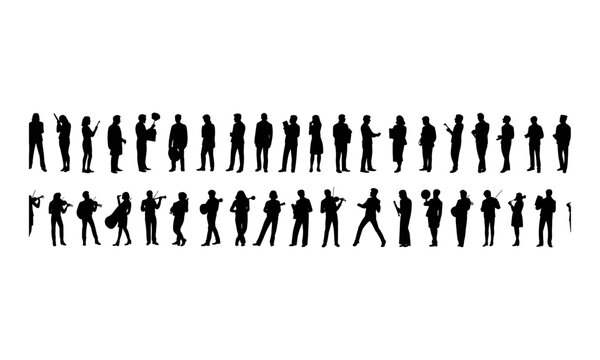 Human Figure Silhouette Collection Showing Diverse Standing Poses and Body Gestures for Design Projects