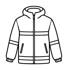 Hand-traced vector line icon of a hooded delivery jacket with zipper, reflective stripes, elastic cuffs, and side pockets for outdoor courier work © Mojura