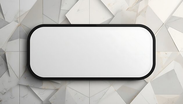 Elegant Black Rounded Rectangle Signboard Mockup on Abstract White Geometric Marble Background