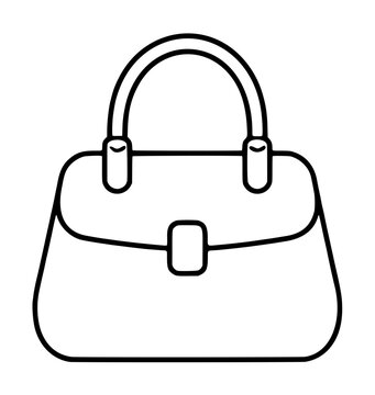 Elegant hand-traced line art vector illustration of a classy women's handbag, featuring dual rounded handles, a front flap closure with a buckle accent, rendered in minimalist black outline style for