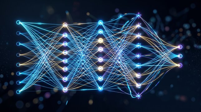 Abstract neural network with glowing connections representing AI and data