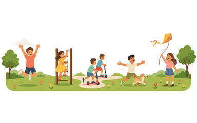 Fototapeta premium A group of children enjoying a sunny day playing in a park.