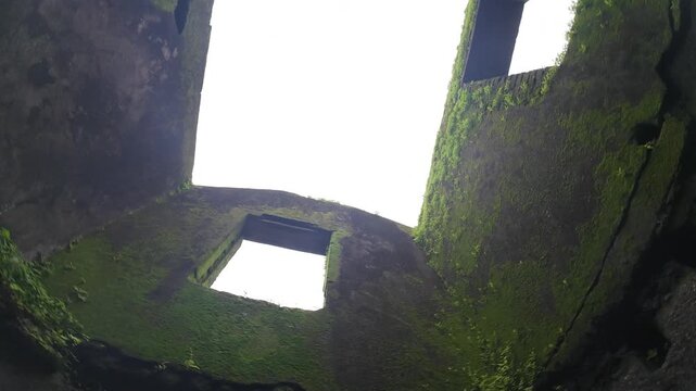 Moss Covered Interior Stone Walls and Window Frames of Ruined Sion Hillock Fort Structure