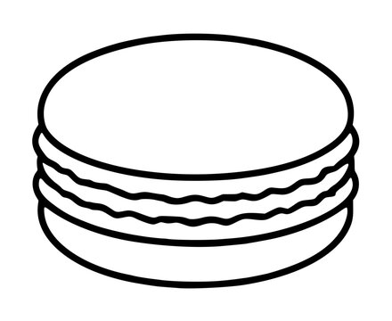 Hand traced vector outline illustration of a stacked macaron sandwich cookie with wavy cream filling layers, simple black line drawing on transparent background, minimalist dessert clip art