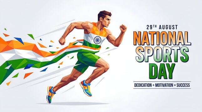 National Sports Day India poster with runner and flag.