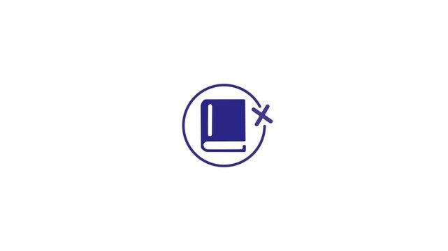 Minimalist book animation with x mark, education and learning concept simple style motion study