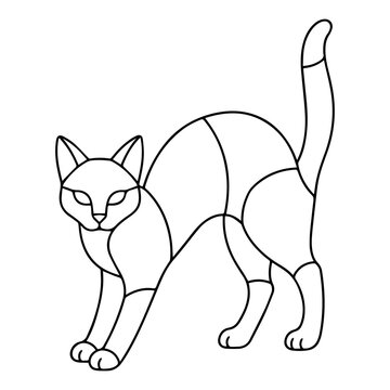 Black Cat Halloween Stained Glass Pattern in Arched Back Pose