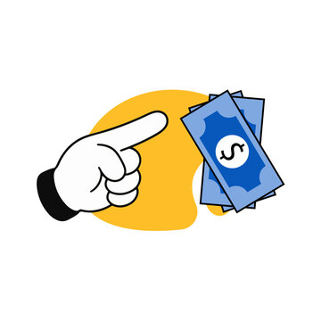 Hand pointing at money, concept of payment, salary, or finance