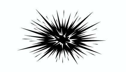 Obraz premium Dramatic spiky black ink explosion graphic element with sharp radial lines isolated on white background.
