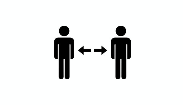 Social distancing safety icon displaying two human silhouette figures separated by horizontal double sided arrow.