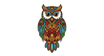 Naklejka premium Colorful owl illustration with vibrant feathers and patterns