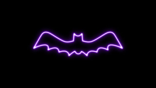 Purple Neon Bat Flickering Loop Animation for Halloween on Transparent Background with Alpha Channel