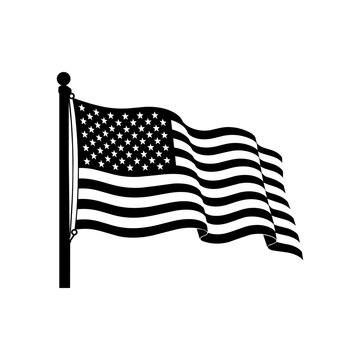 american flag silhouette waving on flagpole patriotic symbol vector illustration