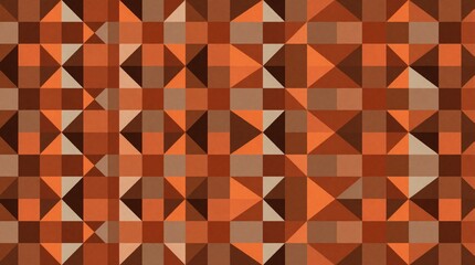 Fototapeta premium Abstract geometric pattern with squares and triangles in warm orange and brown shades. This seamless design offers a retro textile or wallpaper look. Modern graphic repeats for decor.