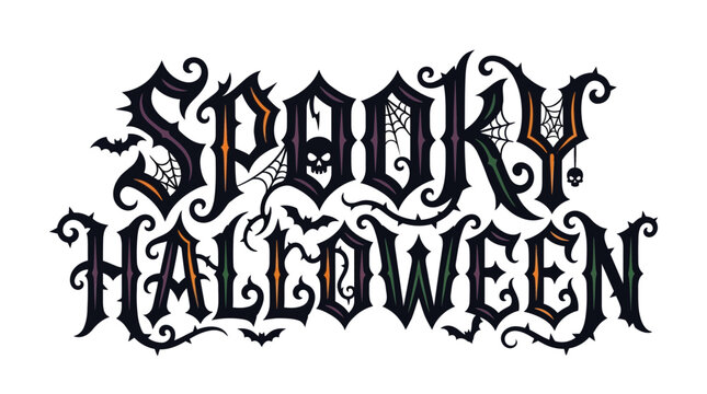 Spooky Halloween Gothic Typography, Black White Orange Vector Text Design, Scary Lettering Template, Ritual Letter Art, Tattoo Inspiration, Masquerade Graphic, Rock Album Cover Art
