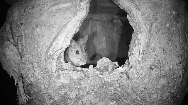 Waldmaus in Baumh&ouml;hle (Apodemus sylvaticus)
