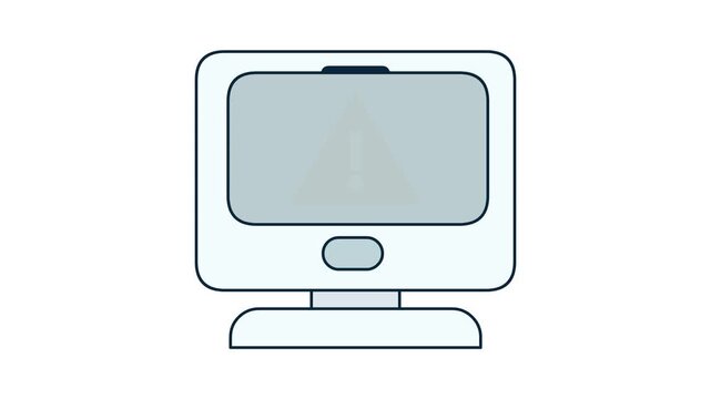 Warning sign animation on a computer monitor with a white background