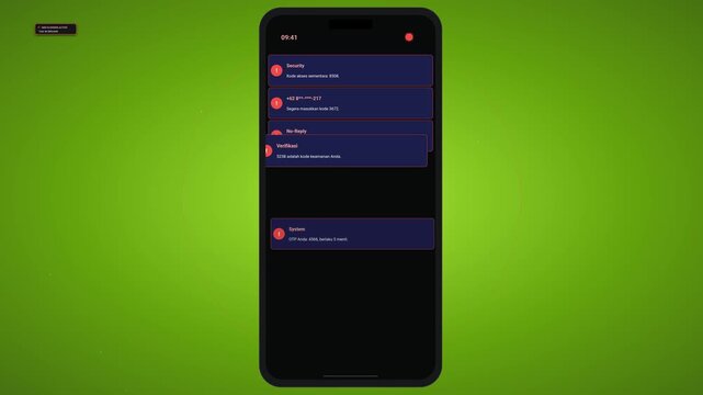 Smartphone receiving a flood of spam SMS verification codes and OTP security notifications, SMS bombing cyber attack concept