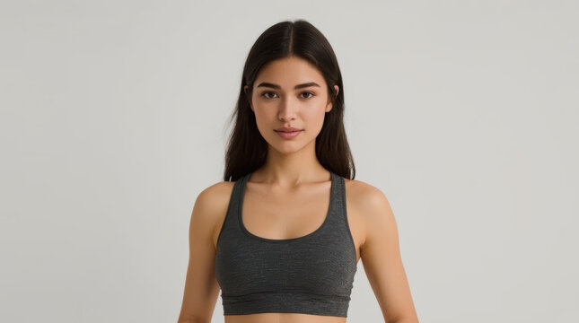Athletic Asian woman wearing fitted tank top with calm expression