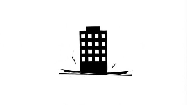 Black-and-white animation of a house shaking during an earthquake.