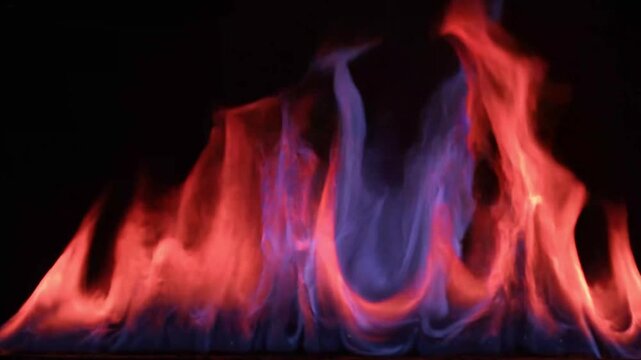 Colorful Red and Blue Dual-Tone Flame Burning on Black Background