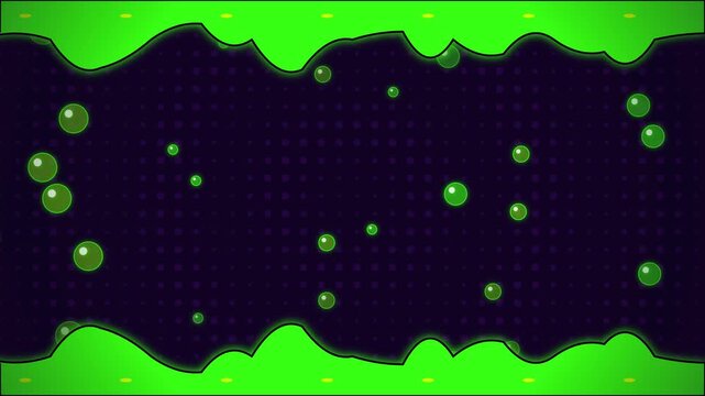 Cartoon Green Slime Creature with Floating Eyes and Bubbles Animation