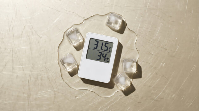 Summer heat wave extreme thermometer humidity digital temperature ice cube summer heat wave extreme. Global warming climate change. hot high temperature sun weather, danger risk emergency crisis