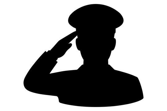 Silhouette of a military officer giving a salute in a respectful gesture