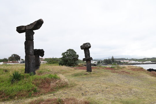 On the Praia do Populo beach a bathing area in Rosto de Cao, municipality of Livramento of Sao Miguel, Azores, Portugal