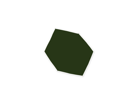 A solid dark green hexagonal shape isolated on a clean white background