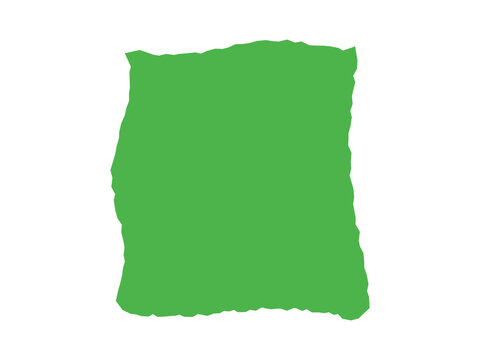 A vibrant green paper scrap with irregular torn edges on white background