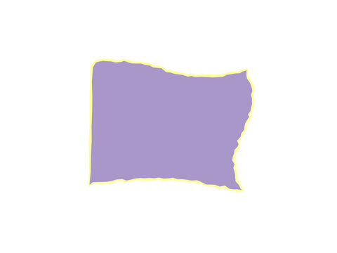 A purple rectangular shape with a yellow border on a white background