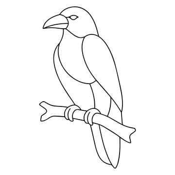 Raven Perched on Branch Halloween Gothic Stained Glass Pattern