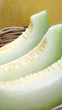 Sliced Yellow Melon in Woven Basket