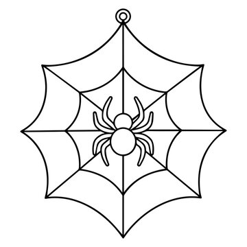Spider on Web Halloween Stained Glass Line Art Pattern