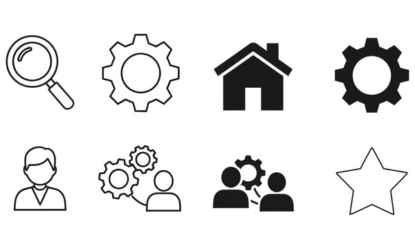Flat icons set of search, settings, home, people, and star