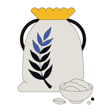 Organic Rice Sack Illustration with Wheat Grain and Agricultural Food Concept