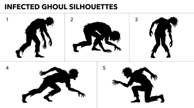 Set of infected ghoul silhouettes showing various zombie poses and aggressive movements.