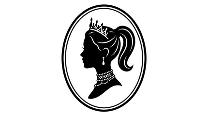 Fototapeta premium Elegant black silhouette vector illustration of a royal queen wearing a detailed sparkling diamond crown tiara