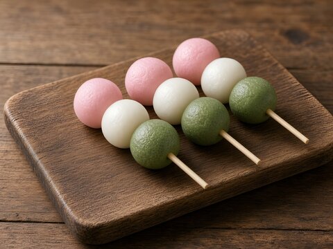 Traditional Japanese Sanshoku Dango Three-Colored Dumplings