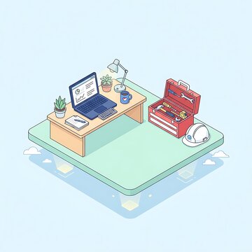 Professional workspace with laptop desk accessories plants books and office supplies designed for productivity and organization in a modern environment