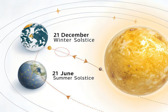 Earth orbit diagram showing winter solstice and summer solstice astronomical