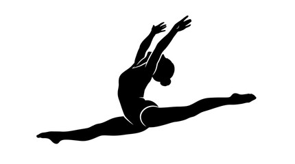 Fototapeta premium Dynamic vector illustration of a rhythmic gymnast performing a beautiful grand jete leap with elegance
