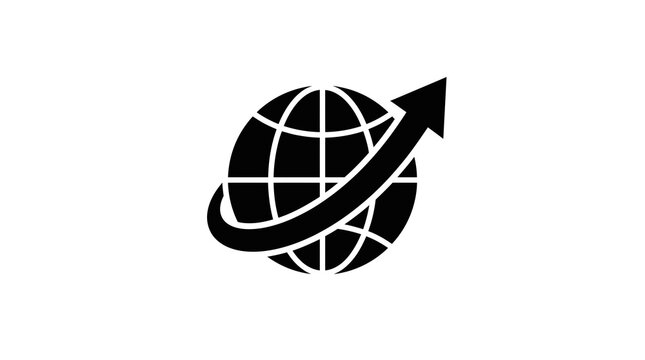 Global growth and international business concept with a world globe and upward pointing arrow icon design