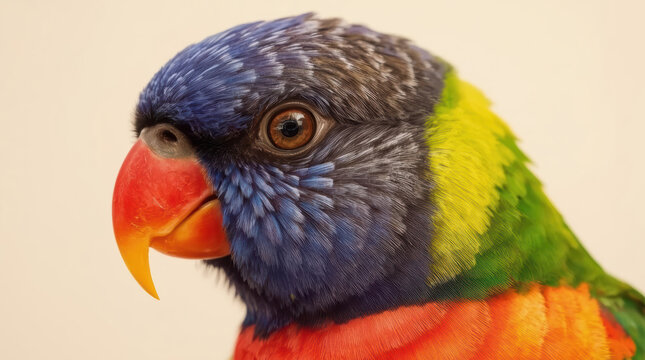Close up colorful lorikeet with vivid feather detail and alert expression