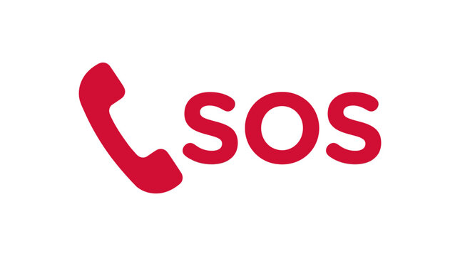 Vibrant red sos emergency telephone icon vector illustration featuring bold minimalist design for urgent service alerts